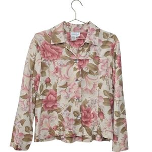 Coldwater Creek Floral Jacket Sz M Linen Lightweight Multicolor